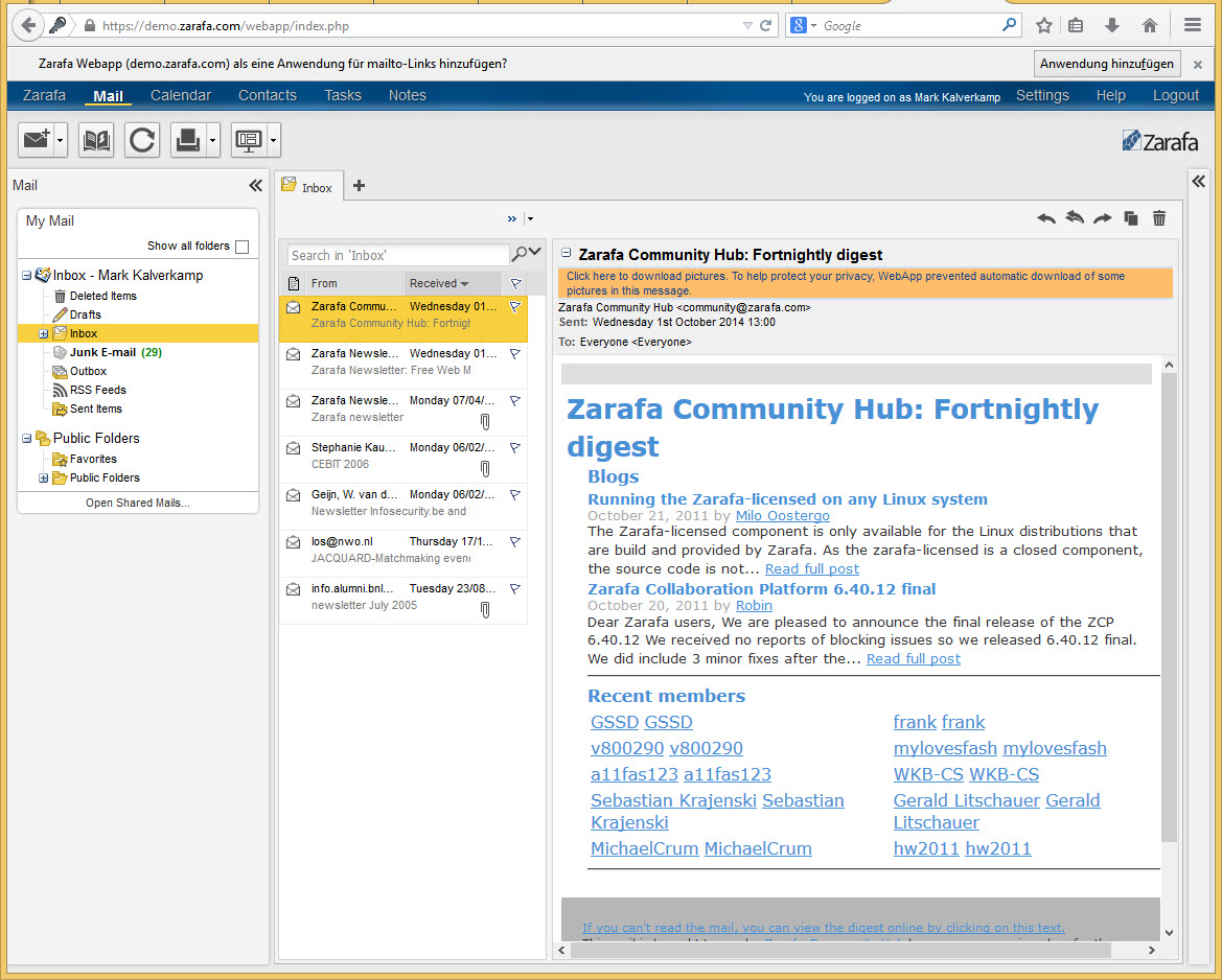 Zarafa WebApp Screenshot